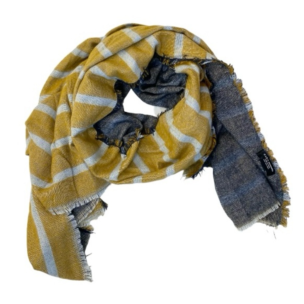 Zara Large Rectangular Scarf , Stripes 2 Tone Frayed Wrap